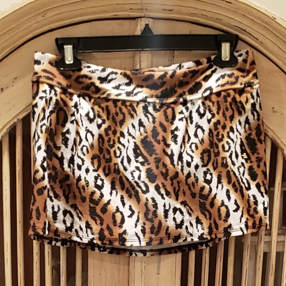 Venus Black Brown and White  Leopard Print Swim Skirt